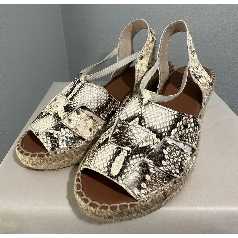ANDRE ASSOUS Snakeskin Print Espadrilles Wedge Sandals Womens Size 7 New